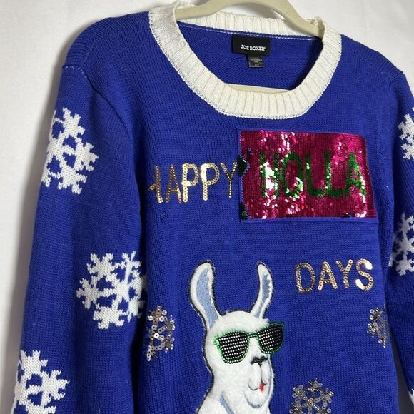 Joe boxer Blue Lama Holiday sequin ugly sweater -l - Picture 2 of 11